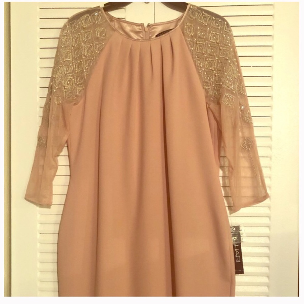 Nude colored dress with beaded sleeves